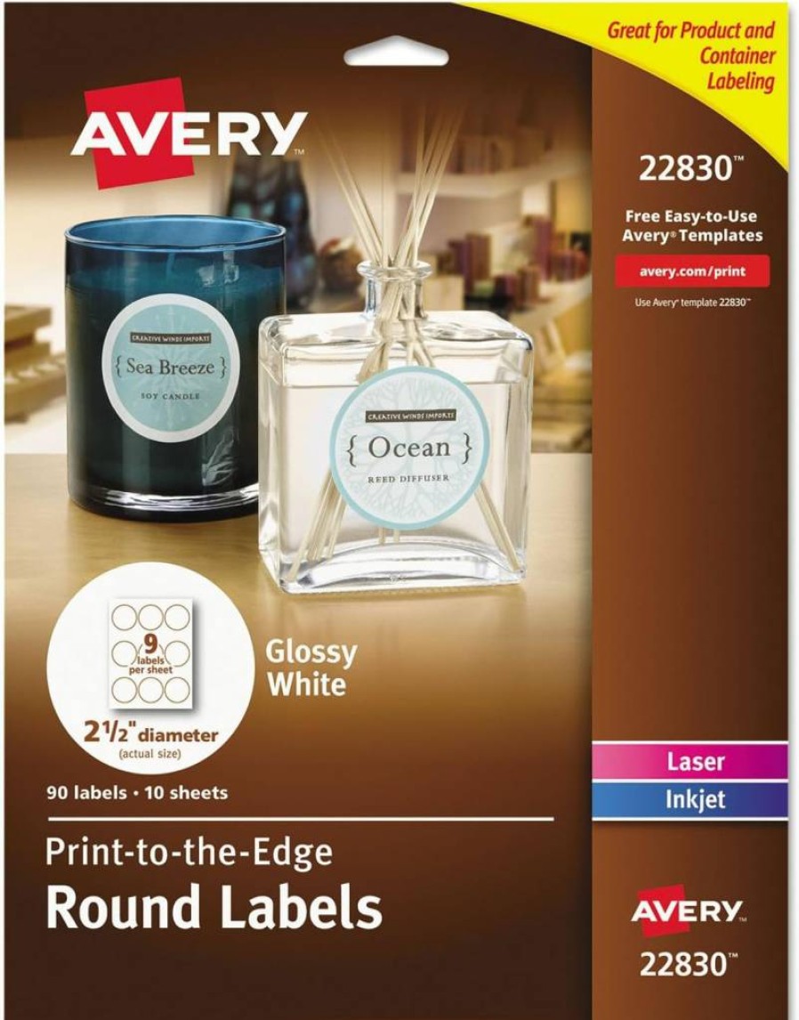 AVERY Round True Print Labels, 2.5 Inch Diameter, White, 90 Labels per Pack (61507)