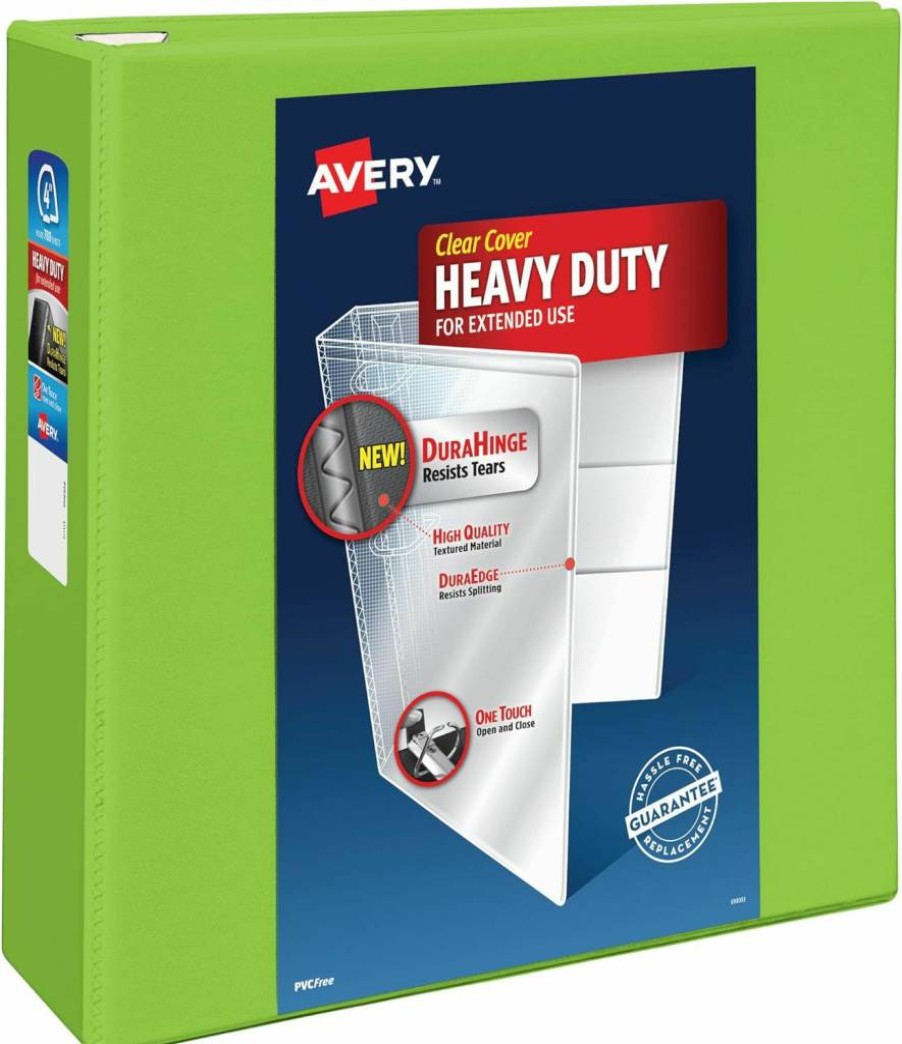 AVERY 1 Inch 3-Ring Binder with One Touch EZD Rings, 275-Sheet Capacity, Green Heavy-Duty Customizable Clear Cover, 1.4 Inch Spine (Model 79107)