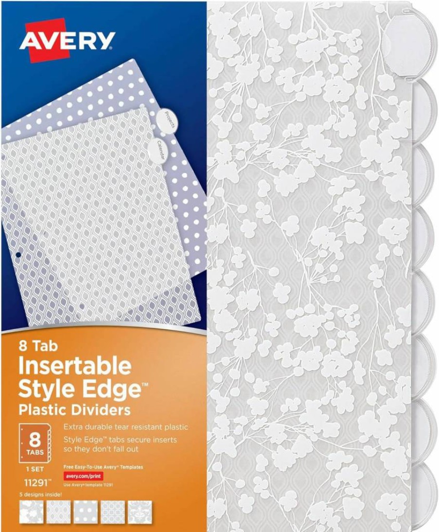 Avery 8-Tab Insertable Plastic Dividers for 3-Ring Binders, Frosted White Design, 1 Set (11291)