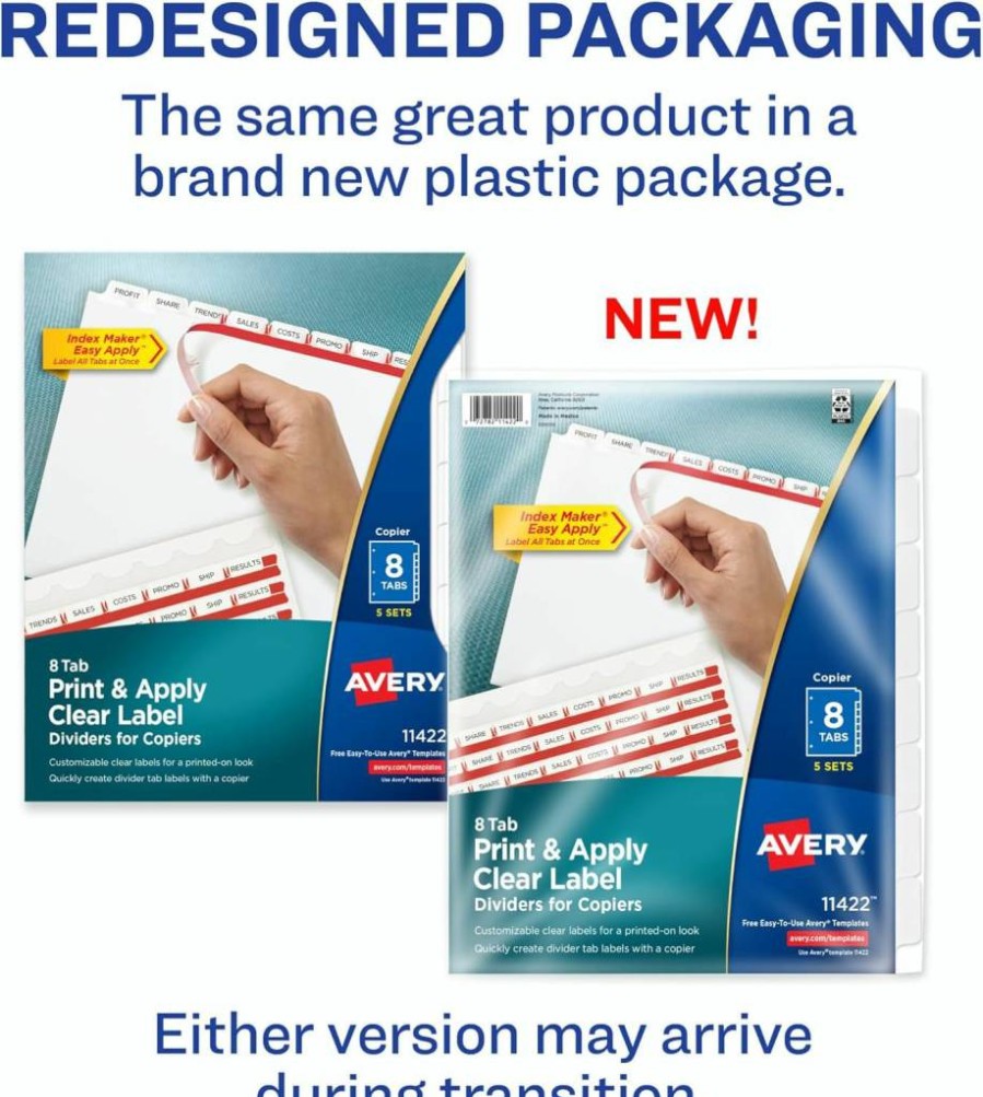 AVERY 5-Tab Binder Dividers with White Tabs, Easy Peel Clear Labels for Copiers and Index Maker, 5 Sets (11421)