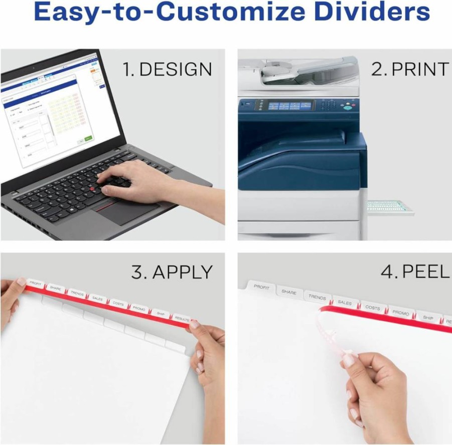 AVERY 5-Tab Binder Dividers with White Tabs, Easy Peel Clear Labels for Copiers and Index Maker, 5 Sets (11421)