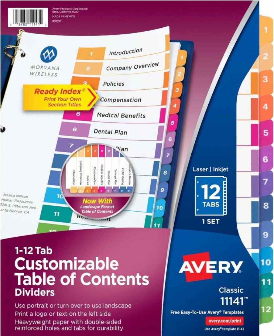 AVERY 5-Tab Dividers for 3-Ring Binders, 24 Sets with Multicolor Customizable Tabs, Organizer for Table of Contents (11167)