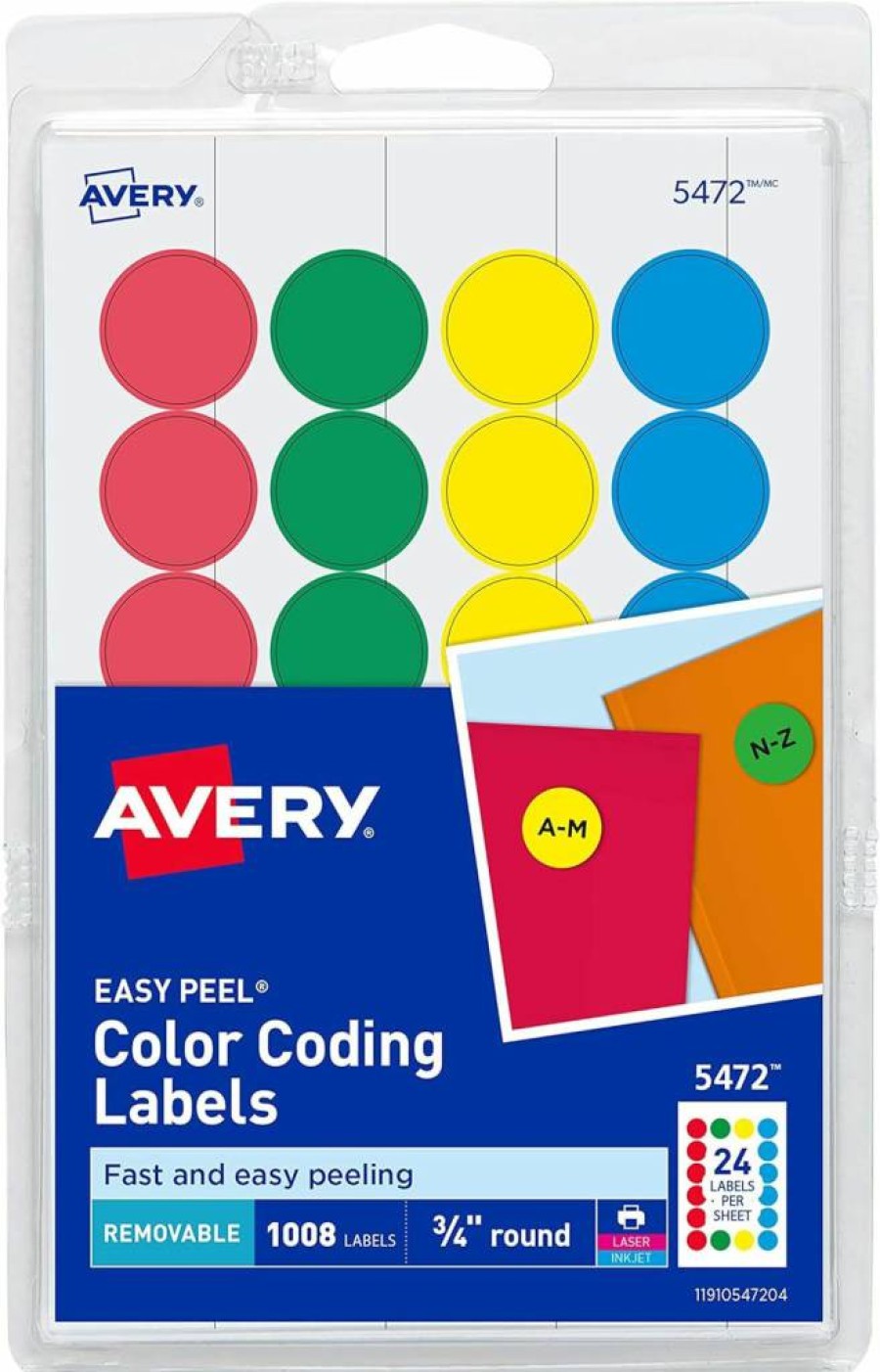 AVERY Removable Color-Coding Labels, 3/4 Inch Round Stickers, 1008 Labels per Pack, 18-Pack Case (5472 Total), Assorted Colors for Organization