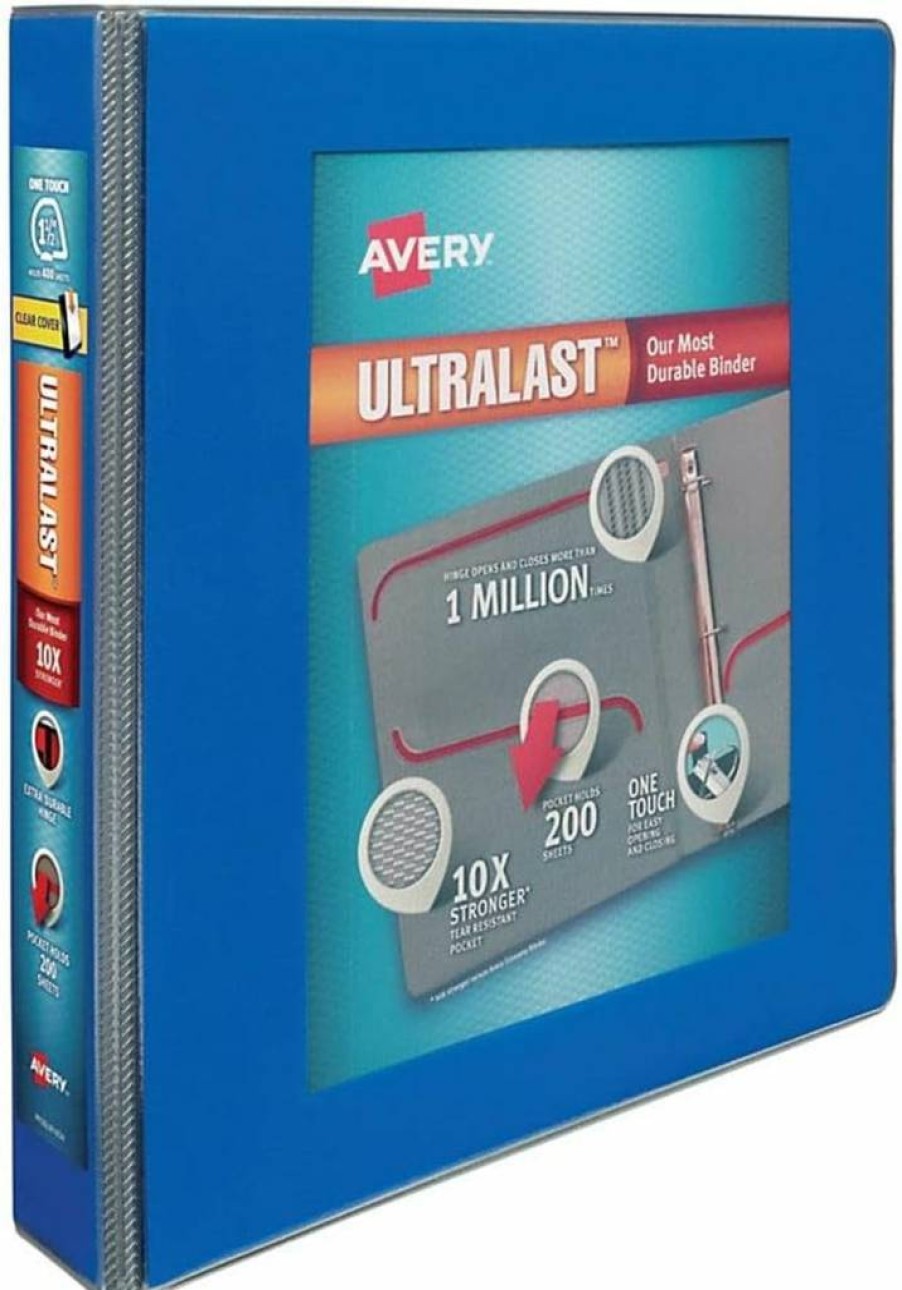 AVERY 79712 1.5 Inch 3-Ring Binder with One-Touch Slant Ring, Holds Letter Size 8.5 x 11 Paper, Durable Blue Binder for School or Office