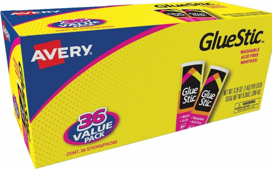AVERY Washable & Nontoxic Permanent Glue Sticks, 0.26 Oz, 36-Pack (98023) – White School & Office Supplies