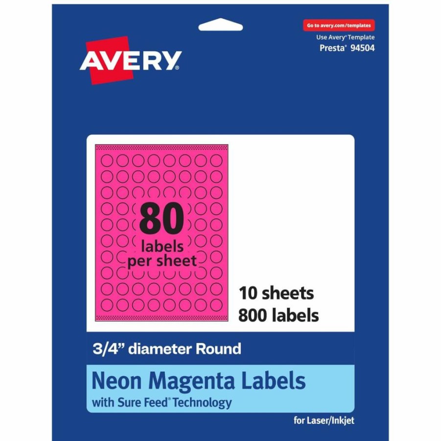 Avery Neon Magenta Printable Round Labels 3/4" Diameter, Sure Feed Technology, 3,200 Pack for Laser/Inkjet Printing, Price Stickers & Mailing Seals