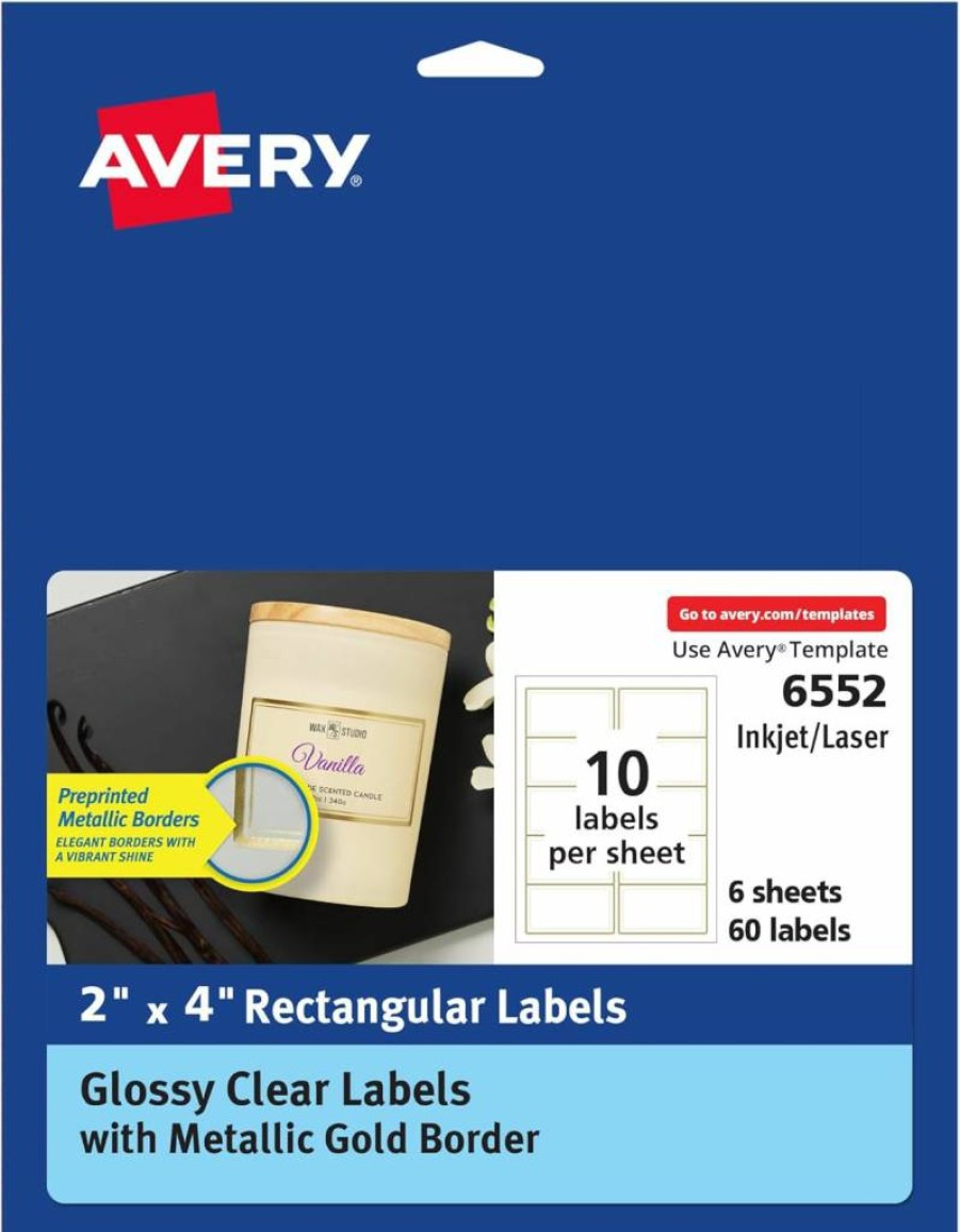 AVERY 2 Inch Round Printable Labels - Matte White with Gold Metallic Border, 120 Permanent Adhesive Blank Stickers for Weddings, Holidays, Gifts, and DIY Crafts (22876)