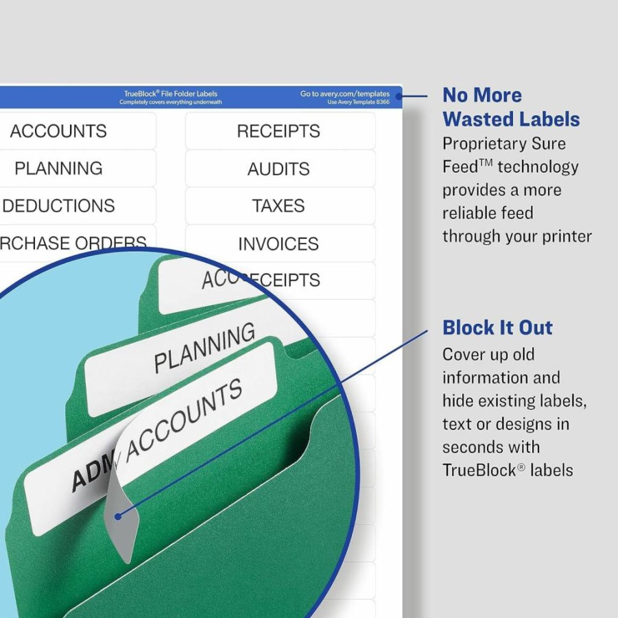 Avery 5200 Easy Peel File Folder Labels, 2/3" x 3-7/16", White/Blue, 252 Labels per 4" x 6" Sheet, Print & Handwrite