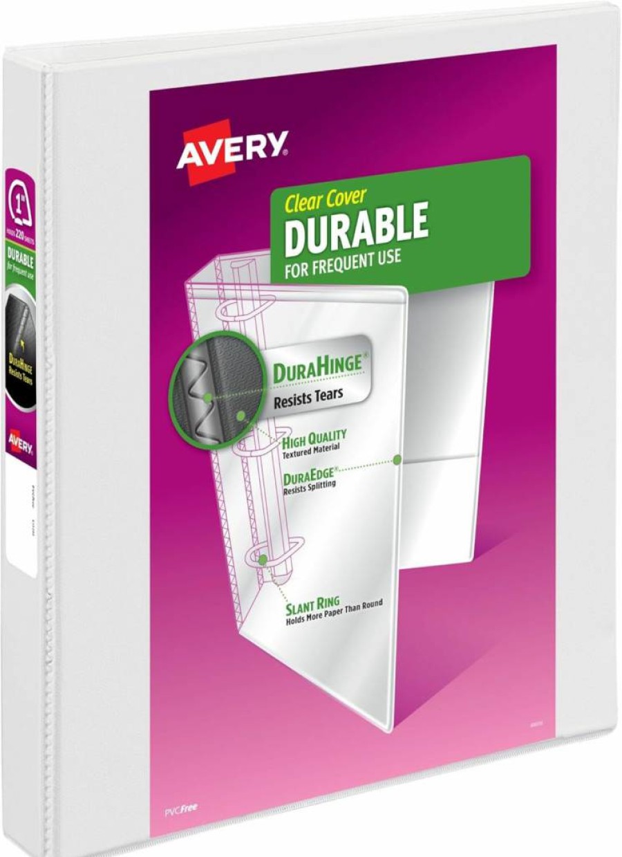 AVERY 0.5" Slant Ring White Binders 4 Pack - Durable 3 Ring Binders for School, Office, Home & Organization (03362)