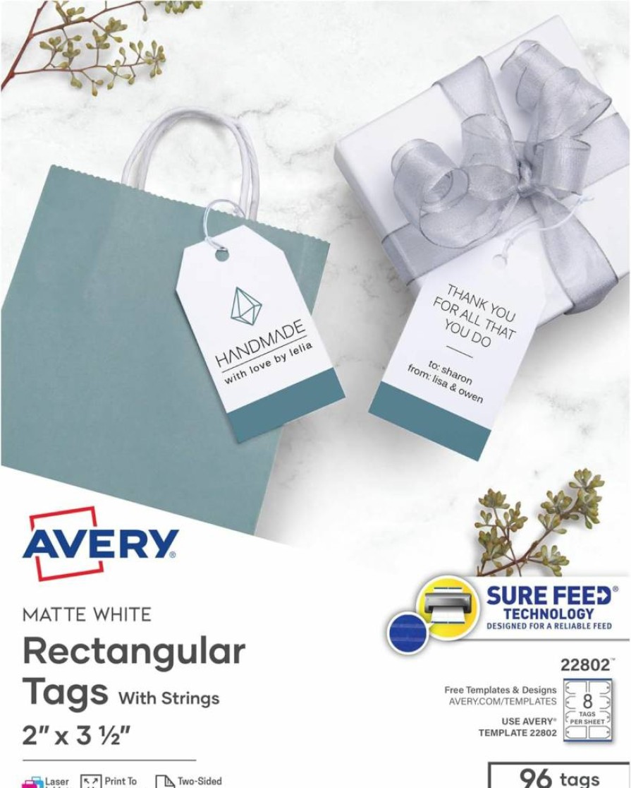 AVERY 22848 Printable Scalloped Tags with Sure Feed, 2"x1.25" White Labels, 180pk with String, Laser/Inkjet Compatible for Branding, Gifts & Merchandising