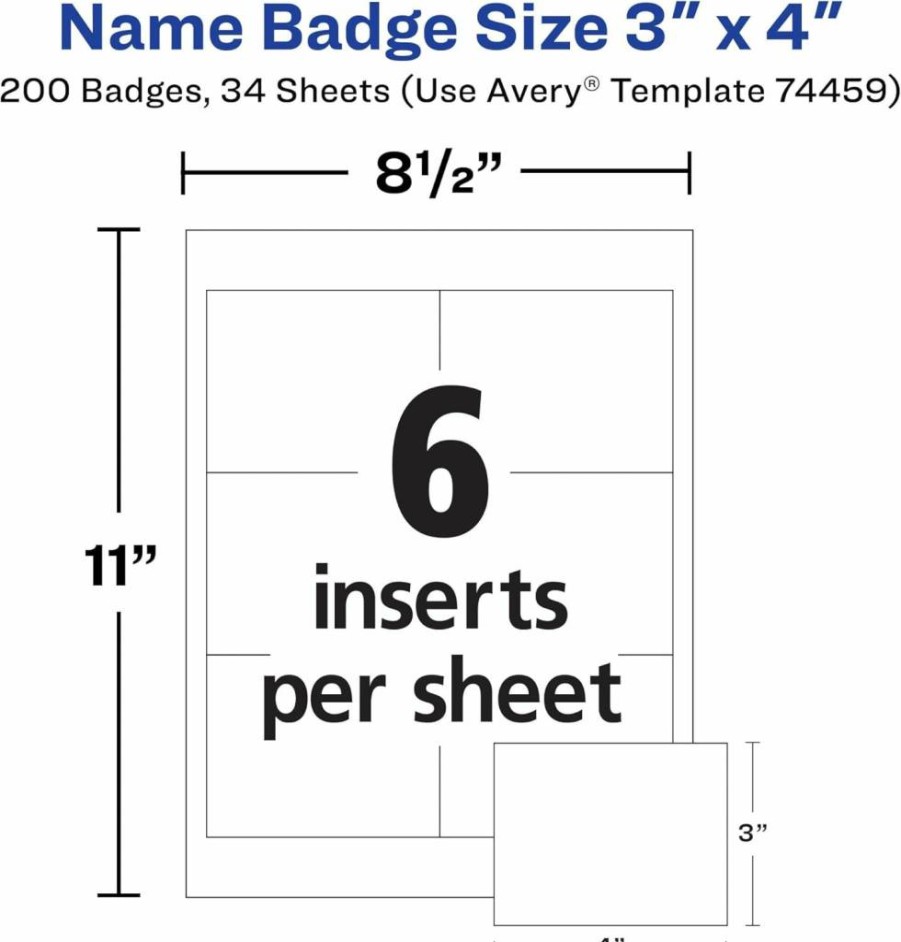 Avery 74520 Printable Name Badges, 3" x 4" Cord Hanging Name Tags, Laser/Inkjet Compatible, Customizable Inserts, 50-Pack