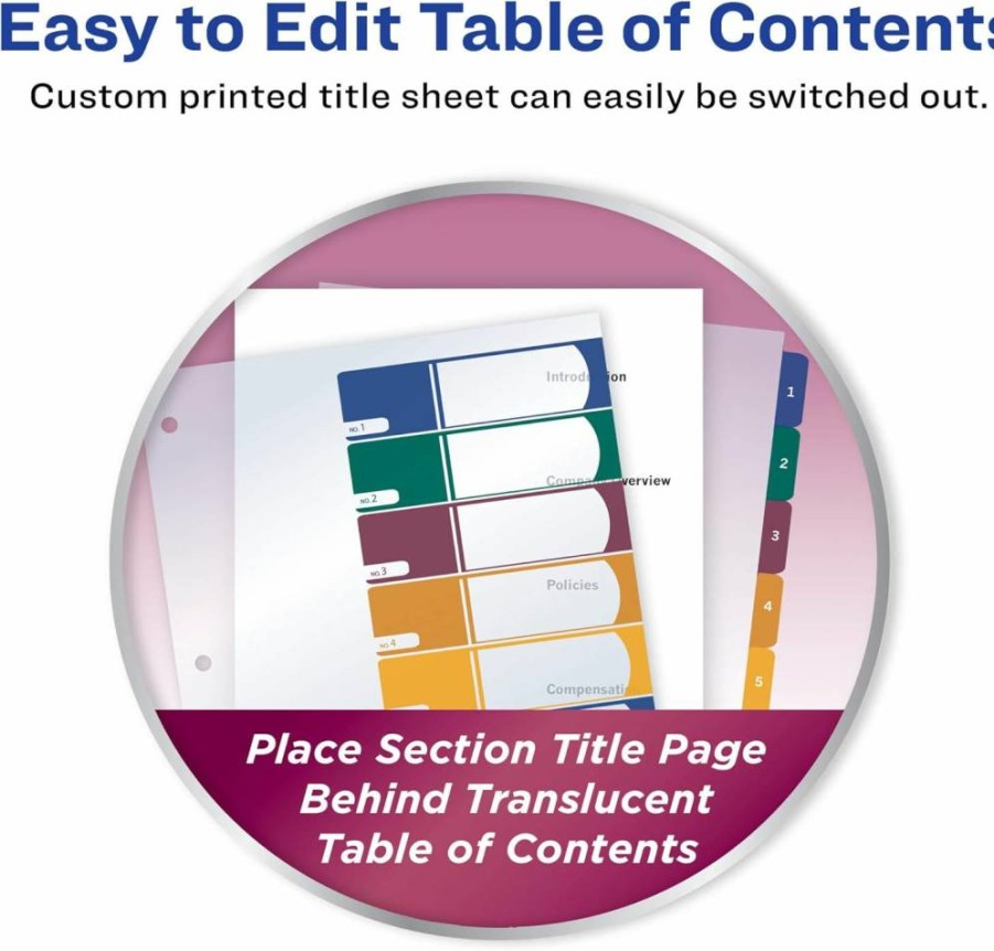 Avery 8-Tab Customizable Binder Dividers Set with Multicolor Tabs - 11817 for Organized Table of Contents