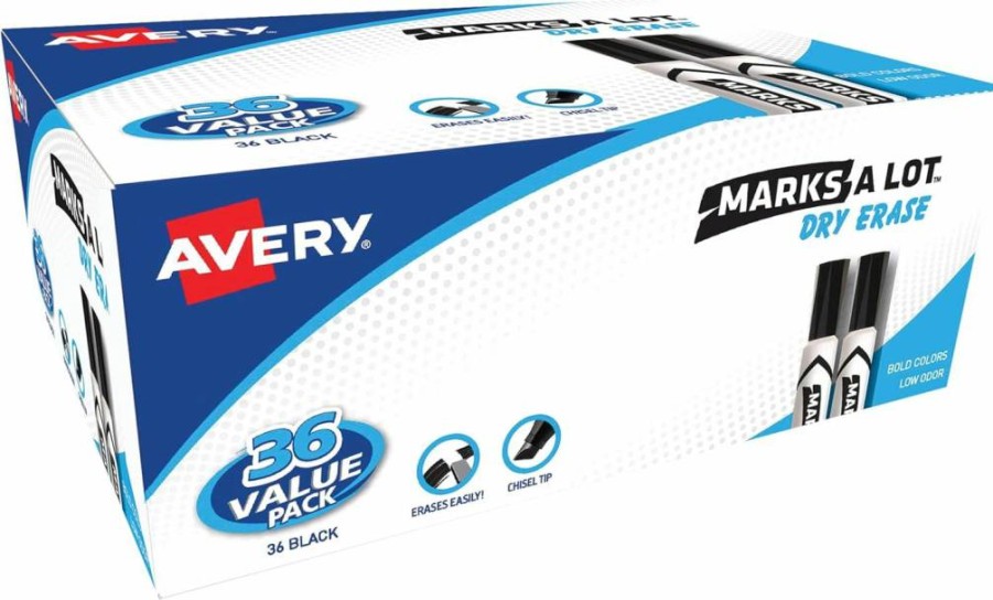 AVERY Dry Erase Markers Value Pack - 36 Black Chisel Tip White Board Markers (98207) for Classroom, Office & Home Use
