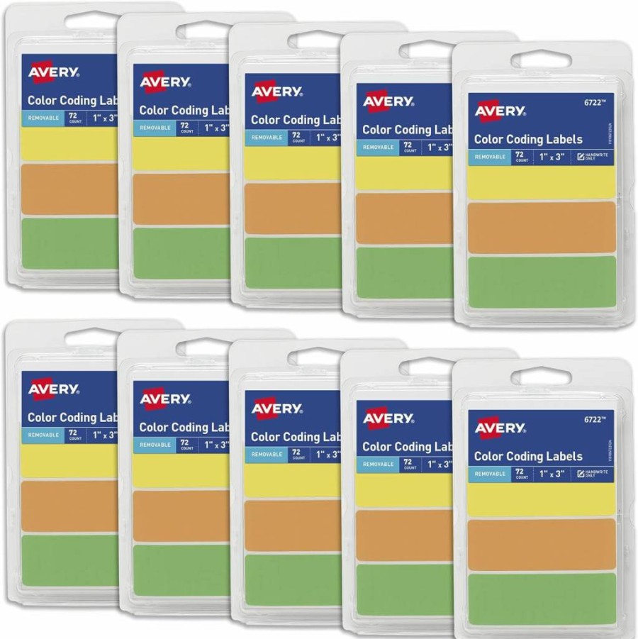 AVERY Removable Neon Color-Coding Labels, 1" x 3" Non-Printable Blank Stickers, 72-Pack Assorted Bright Colors (6722)
