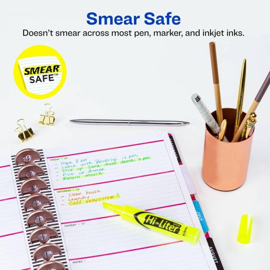 AVERY 98035 Smear Safe Chisel Tip Highlighters, 12 Yellow Hi-Liter Desk-Style Markers for Office & School Supplies