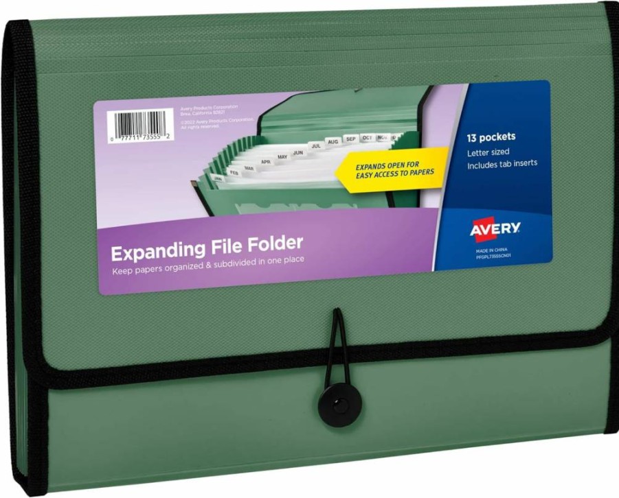 Avery 73550 Black 7-Pocket Expanding File Folder Organizer, Holds 425 Letter/A4 Sheets, Accordion Document Organizer for Office & School Supplies