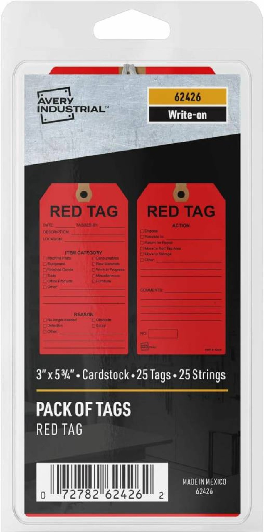 AVERY 62427 Preprinted Maintenance Tags With String, 5.75" x 3" Yellow Write-On Hang Tags, Pack of 25