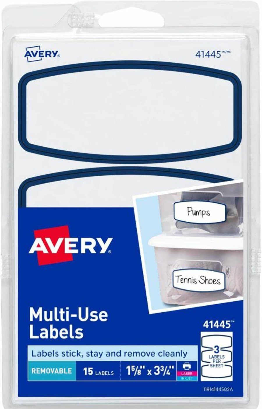 Avery Removable Multi-Use Labels with Blue Border, 3.75 x 1.625 Inches, 15-Pack (41445) for Organizing and Decorating