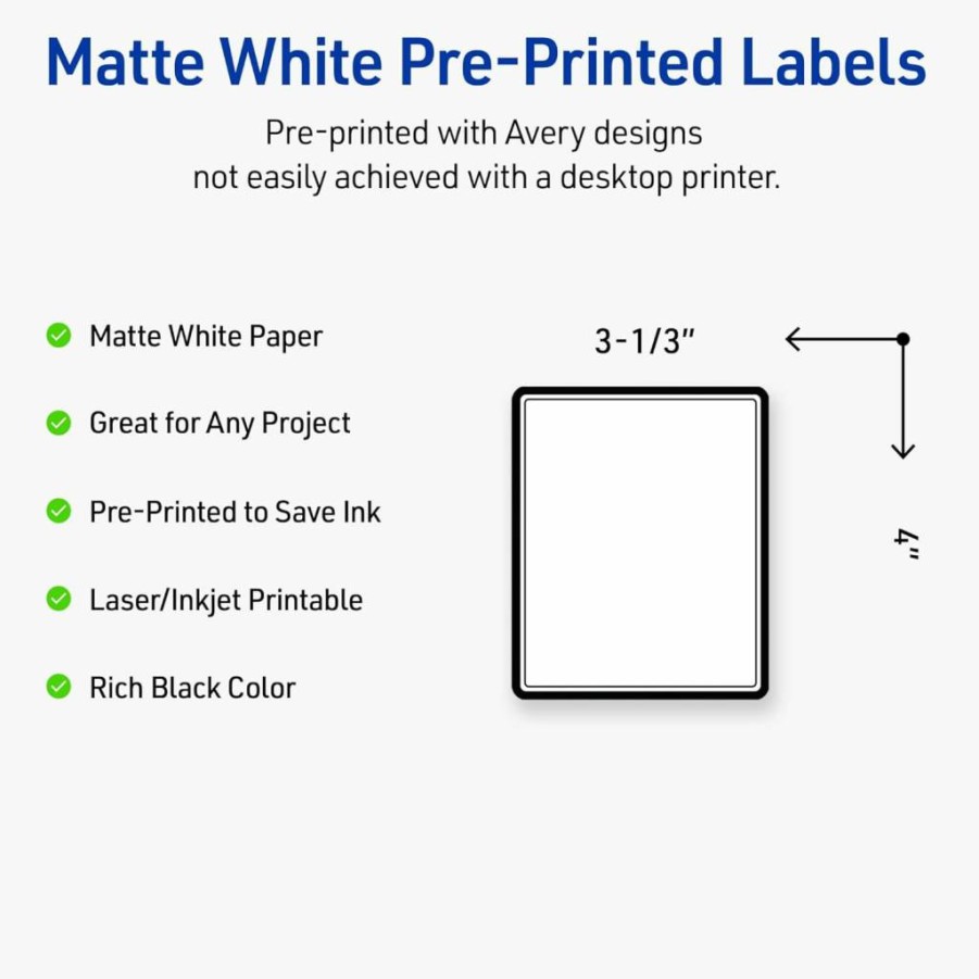 AVERY Gold Beads Glossy White Rectangle Labels 4" x 3-1/3" - Permanent Adhesive, Laser/Inkjet Printable, 40Ct for Product Merchandising