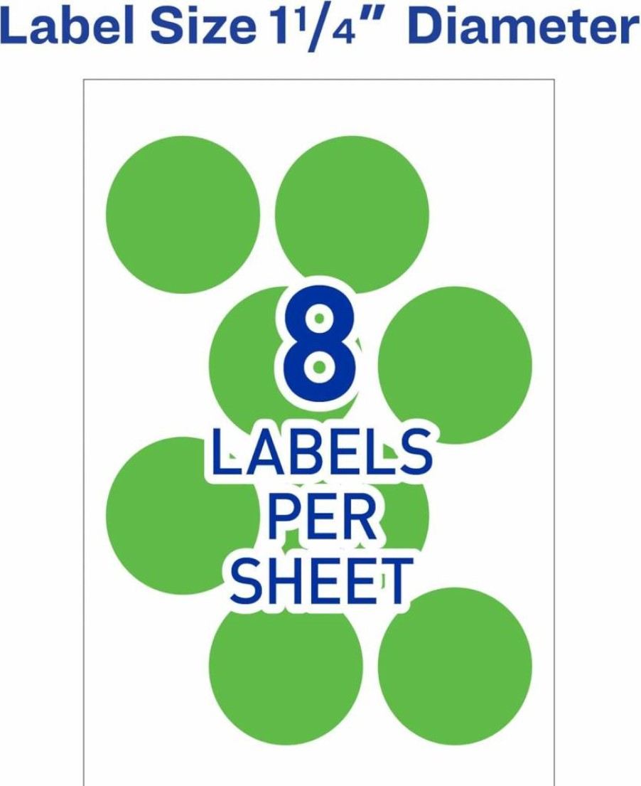 Avery 5498 Removable Neon Green Color Coding Labels, 1-1/4" Round, Pack of 400, for Laser Printers & Handwriting