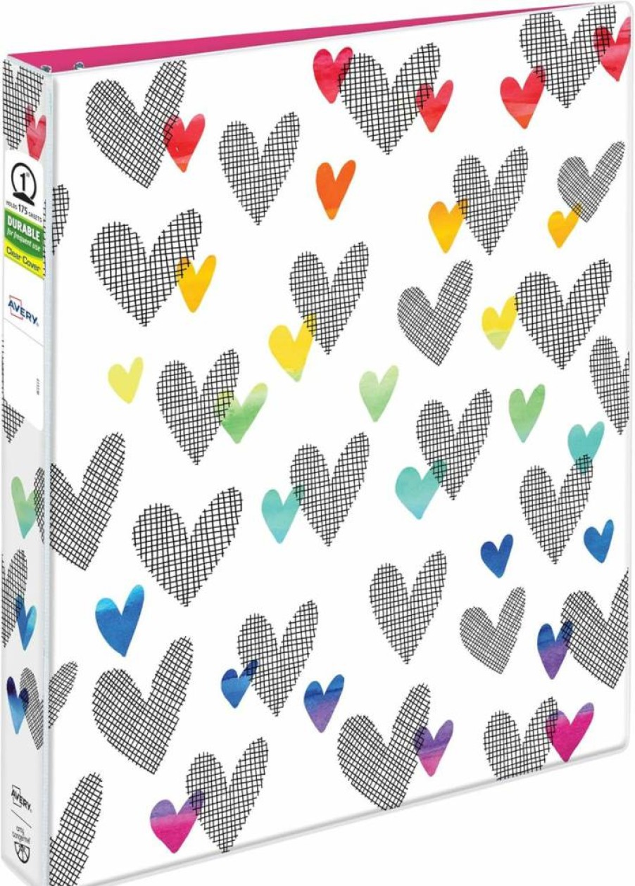 Avery Tangerine Hatchmark Hearts Binder, 1 Inch Round Rings, 175 Sheet Capacity, Designer Collection (28320)