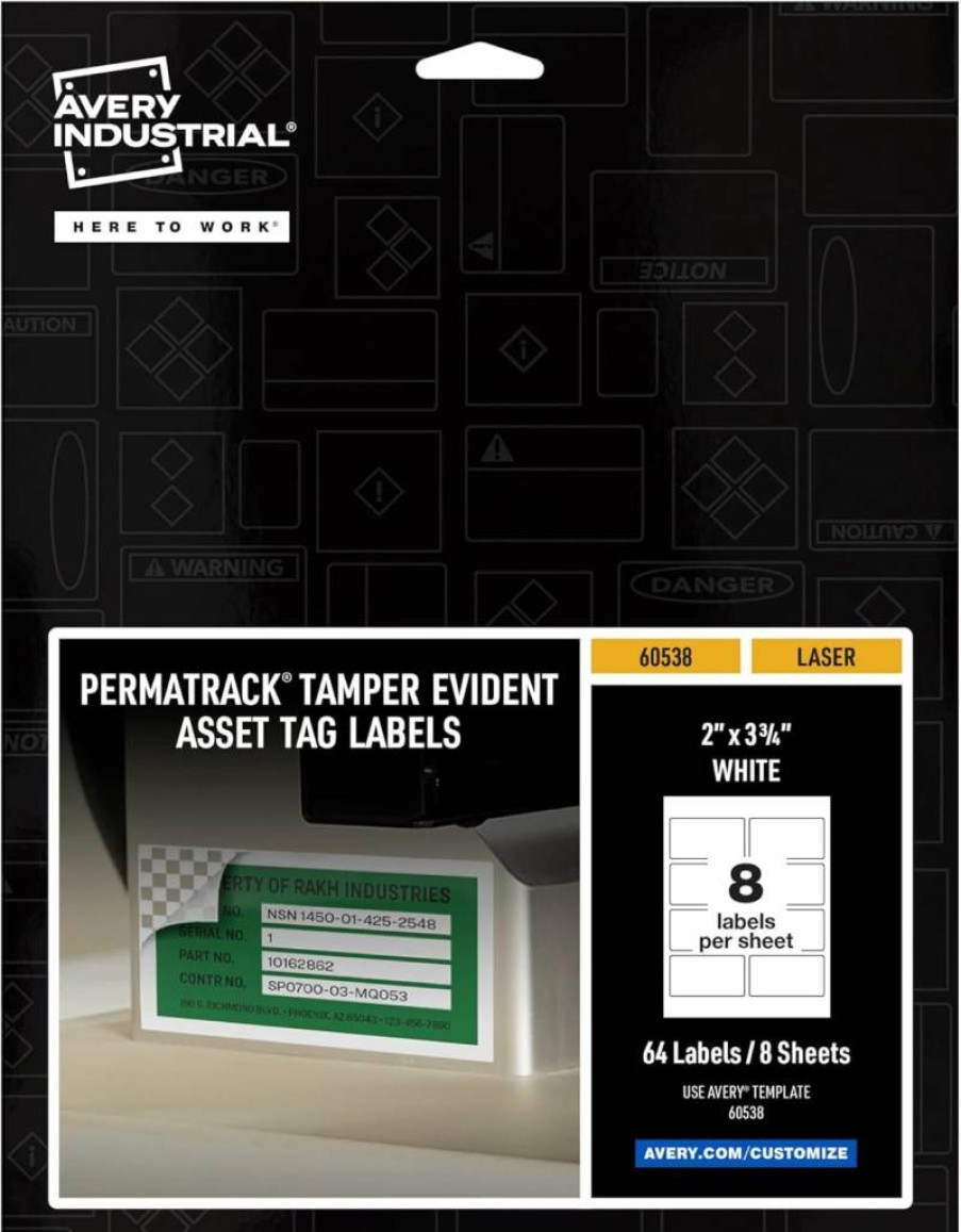 AVERY 60535 Destructible White Asset Tags, 1/2" x 1" Laser Printable Waterproof Labels, 672 Adhesive Stickers for Inventory Tracking