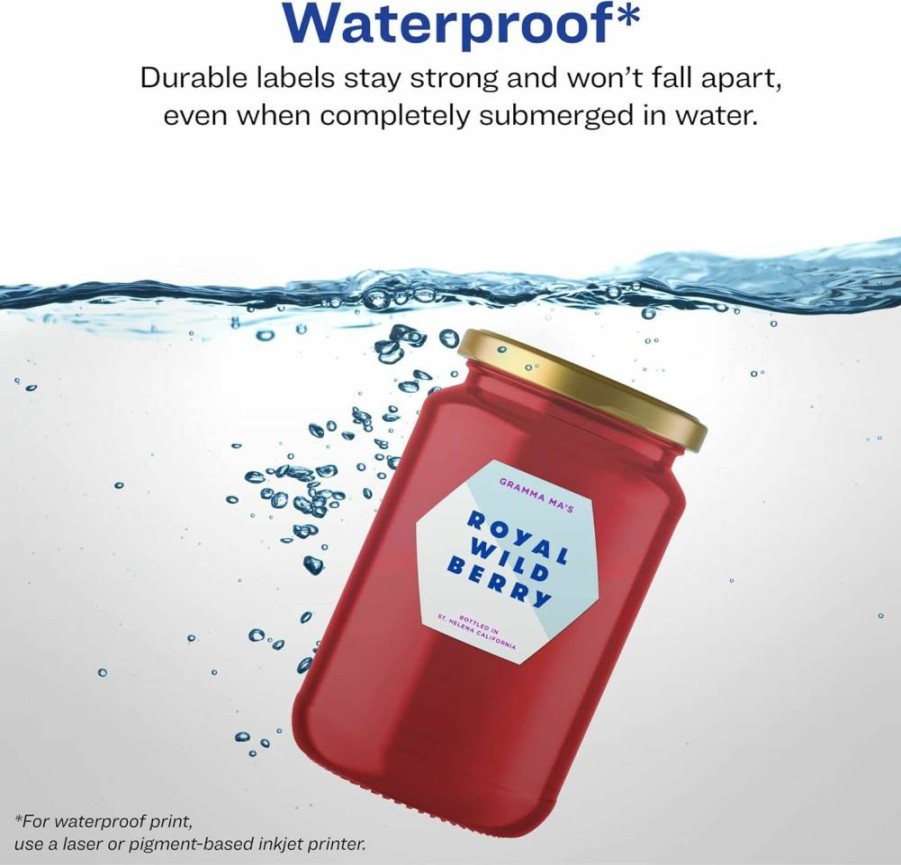 Avery Durable Waterproof Hexagon Labels, 1.5" Size, 200 Pack, Sure Feed Technology, Oil & Tear-Resistant, Laser/Inkjet Printable, Print-To-The-Edge Design