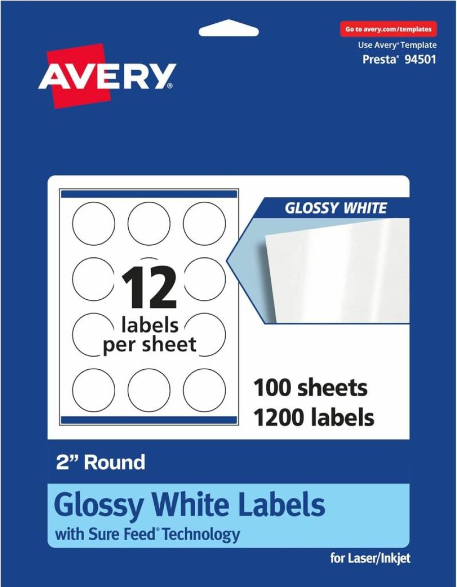 Avery 2" Round Kraft Brown Labels, 300-Pack, Sure Feed Technology, Print-To-The-Edge, Laser/Inkjet Printable, Water-Resistant, Professional Packaging & Shipping Labels