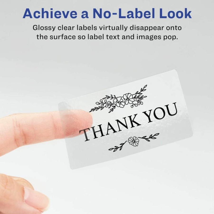 AVERY 22822 Glossy Clear Printable Labels, 2" x 3" Rectangle, 80 Customizable Blank Stickers for Laser/Inkjet Printers