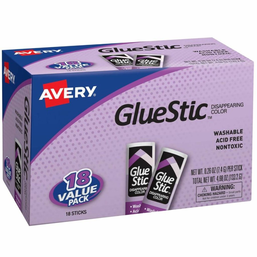 AVERY Purple Disappearing Glue Stick, Washable & Non-Toxic, 0.26 oz Permanent Adhesive, 6-Pack (98096) for School & Office Supplies