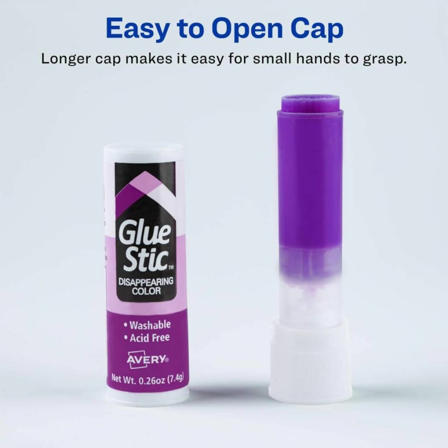 AVERY Purple Disappearing Glue Stick, Washable & Non-Toxic, 0.26 oz Permanent Adhesive, 6-Pack (98096) for School & Office Supplies