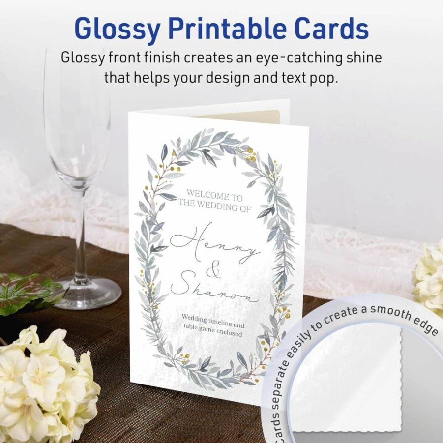 AVERY Printable Half Fold Greeting Cards, 5.5" x 8.5" Glossy White Cardstock, 50-Pack for Thank You Cards & Event Invitations, Laser/Inkjet Compatible
