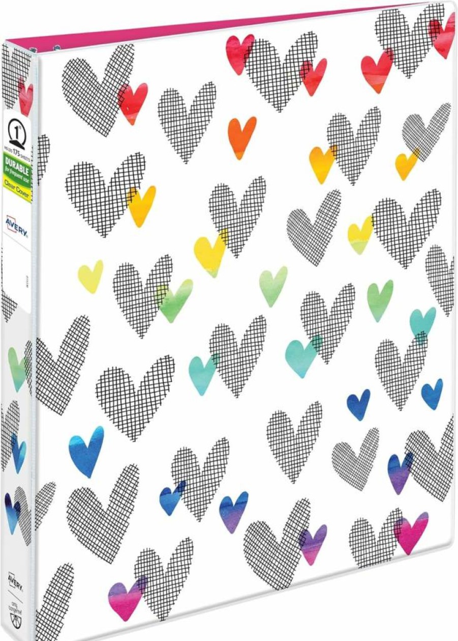 AVERY 1" Binder 6-Pack with Round Rings, 175-Sheet Capacity, Tangerine Hatchmark Hearts Design, Amy Collection (28320)