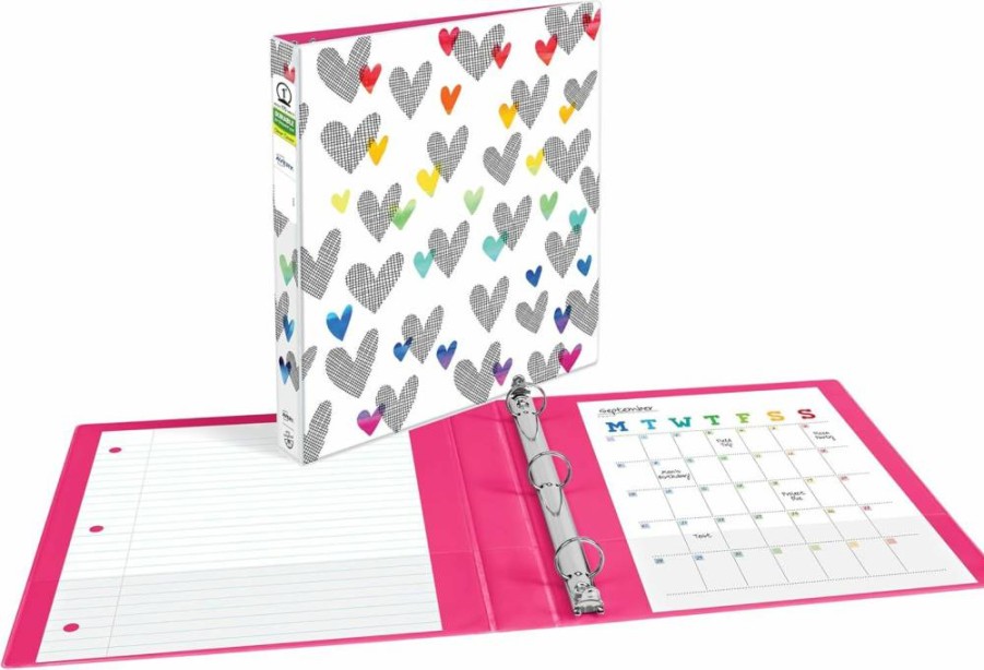 AVERY 1" Binder 6-Pack with Round Rings, 175-Sheet Capacity, Tangerine Hatchmark Hearts Design, Amy Collection (28320)