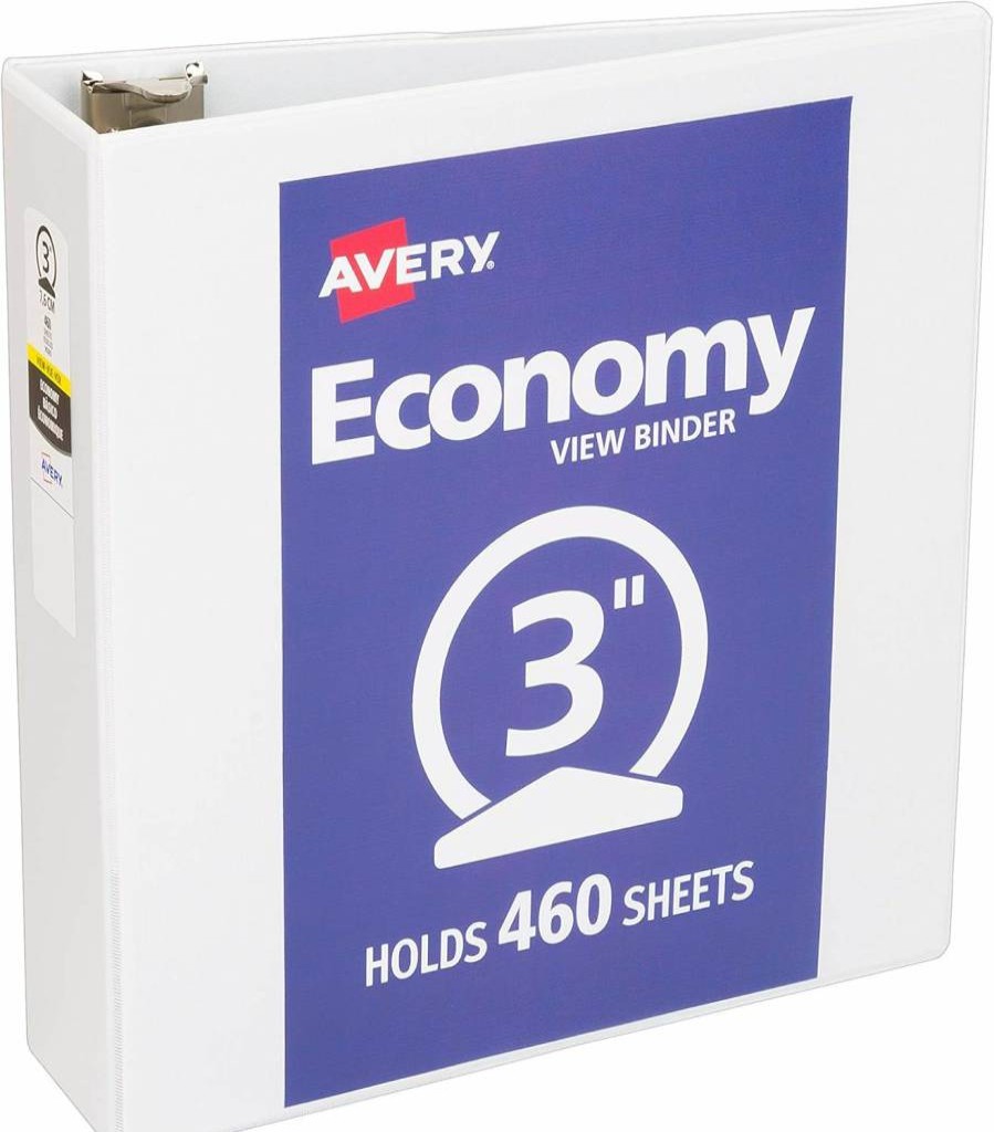 AVERY 3 Inch 3-Ring Binder White Economy View Binder with Round Rings (05800)