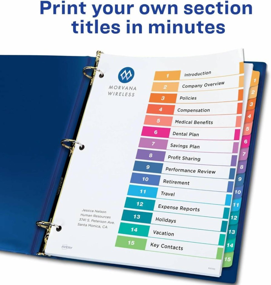 AVERY 11197 15-Tab Multicolor Customizable Dividers for 3-Ring Binders, 6 Sets with Table of Contents