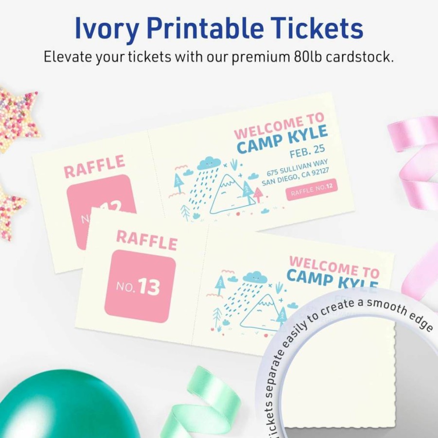 Avery Matte Ivory Printable Tickets 2-1/8" x 5-1/2" - 200 Sheets Laser/Inkjet Cardstock for Events & Labels