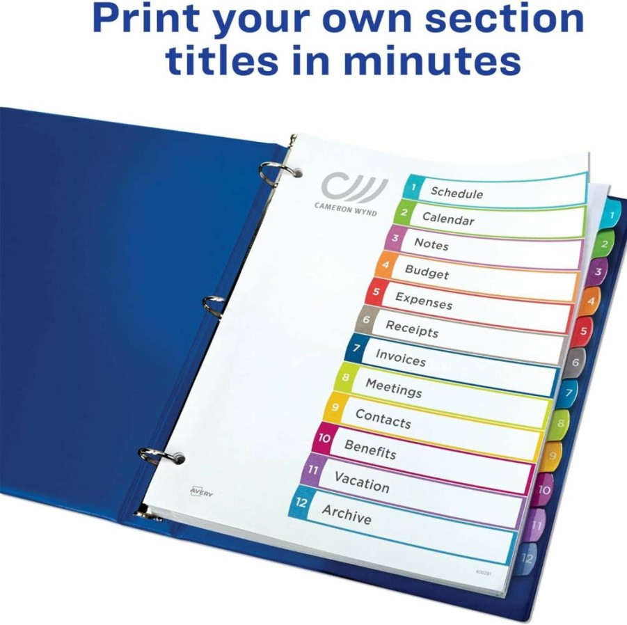 AVERY 12-Tab Multicolor Dividers for 3-Ring Binder, 24-Page Customizable Set with Table of Contents (11843)