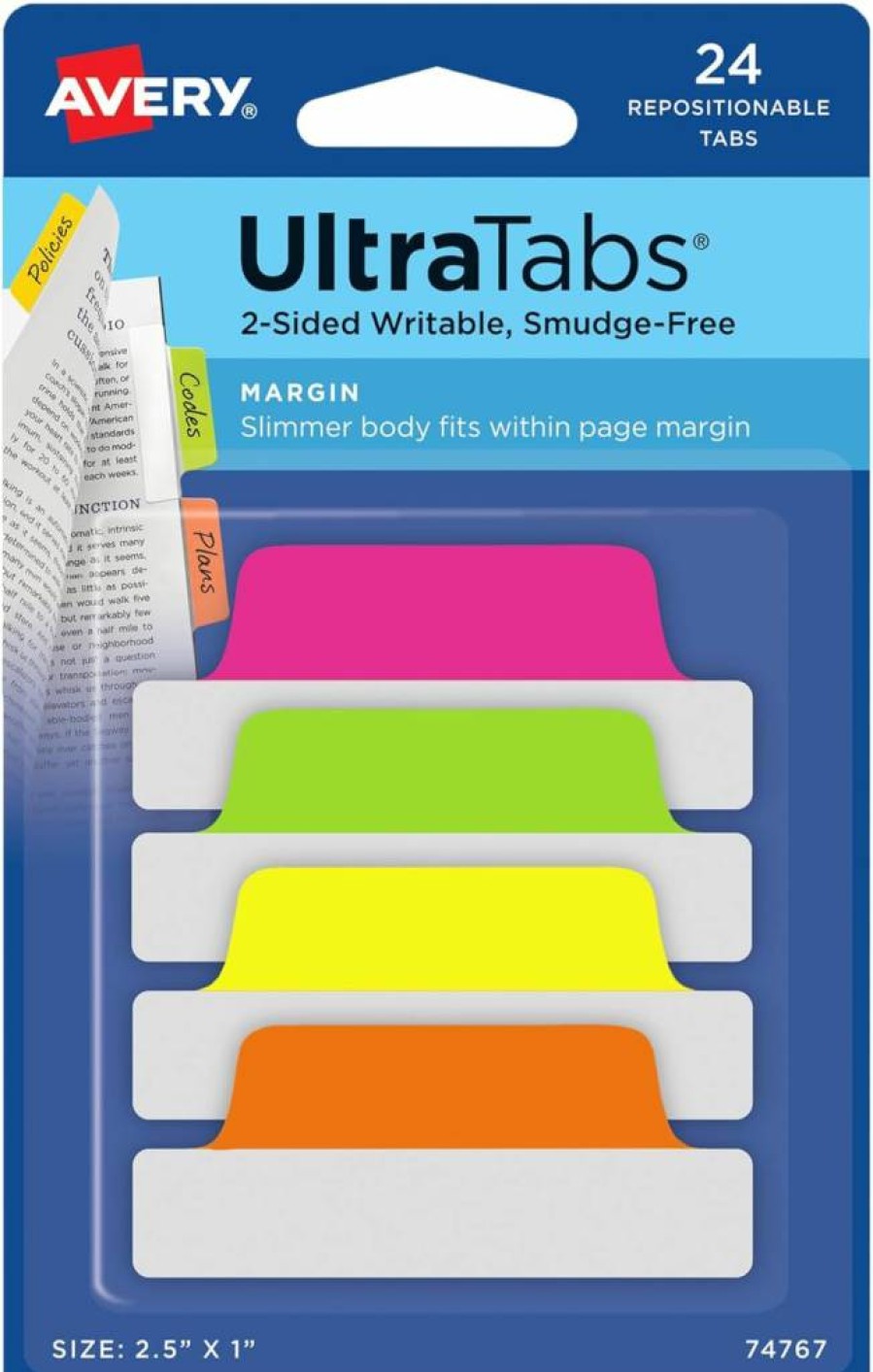 AVERY Metallic Geometric Repositionable Page Tabs, 2.5 x 1 Inch, Assorted Designs, 24 Ultra Tabs (30123) for Notebooks & Books