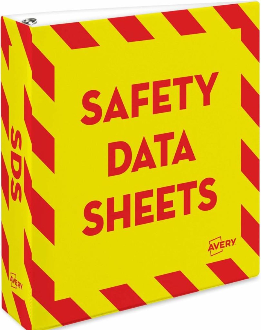 AVERY 18950 Heavy-Duty 1.5" EZD Ring Binder with 400-Sheet Capacity, Yellow/Red Border, Industrial Strength One-Touch Binder for Office & School Supplies