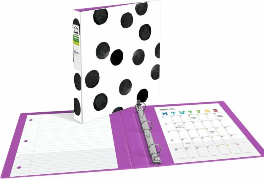 AVERY 26744 1 Inch 3-Ring Binder with Round Rings, Durable Black and White Dot Design, Fashion Binder for School or Office