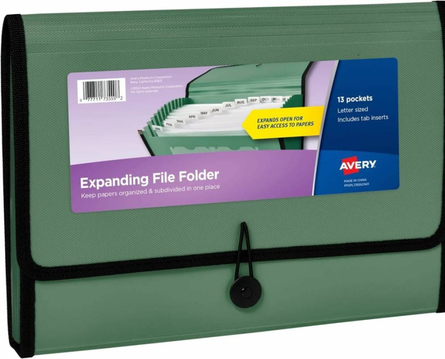 Avery 73553 Black 13-Pocket Expanding File Folder Organizer, Holds 425 Letter/A4 Sheets, Accordion Document Organizer for Office & School