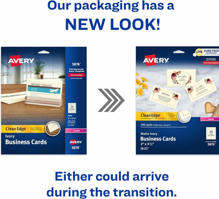 AVERY 5876 Printable Business Cards, 2" x 3.5", Ivory, 200 Blank Laser Printer Cards with Sure Feed Technology and Clean Edge Design