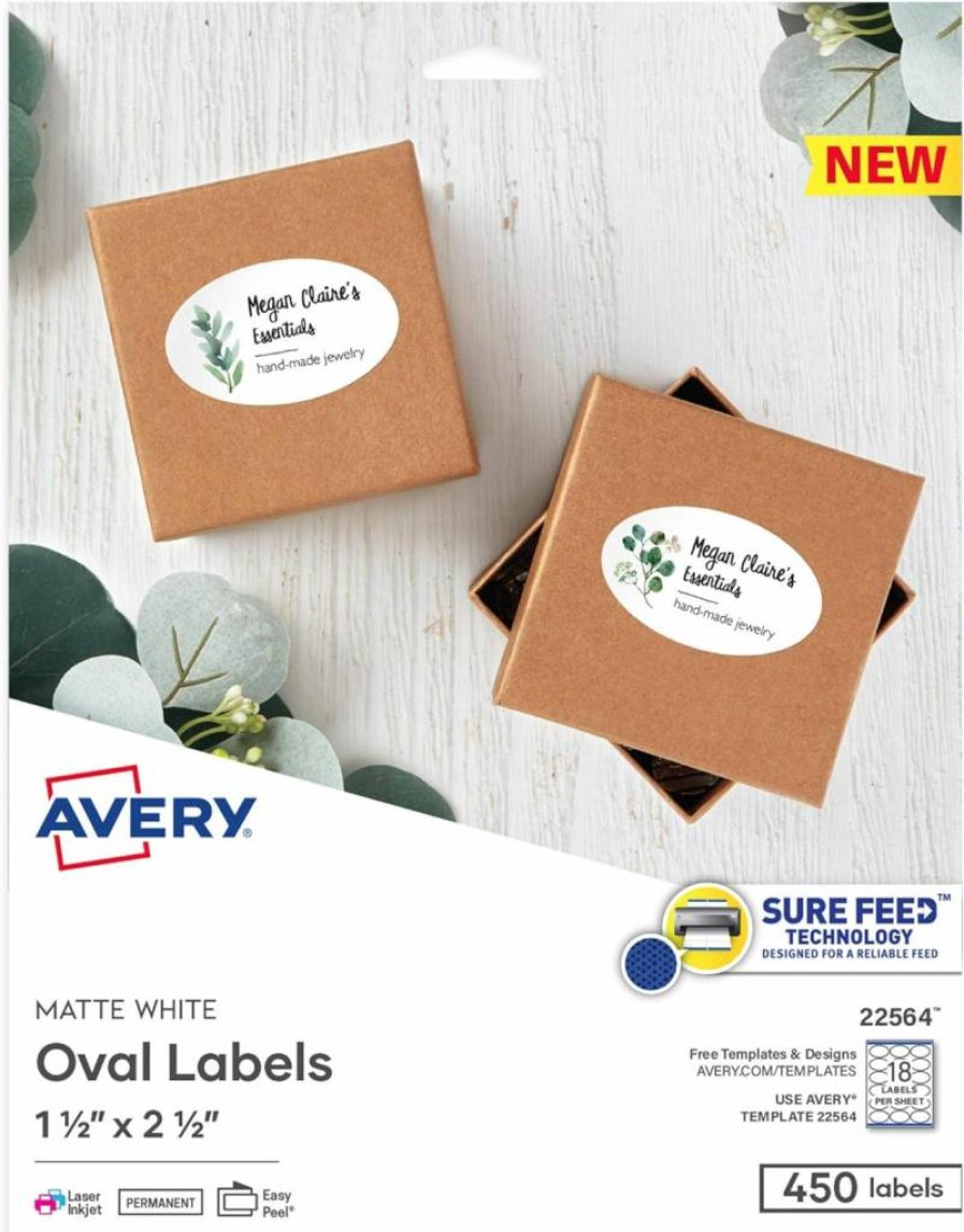AVERY Matte White Printable Oval Labels 1.5" x 2.5" - 450 Customizable Blank Labels for DIY Projects & Organizing (22564)