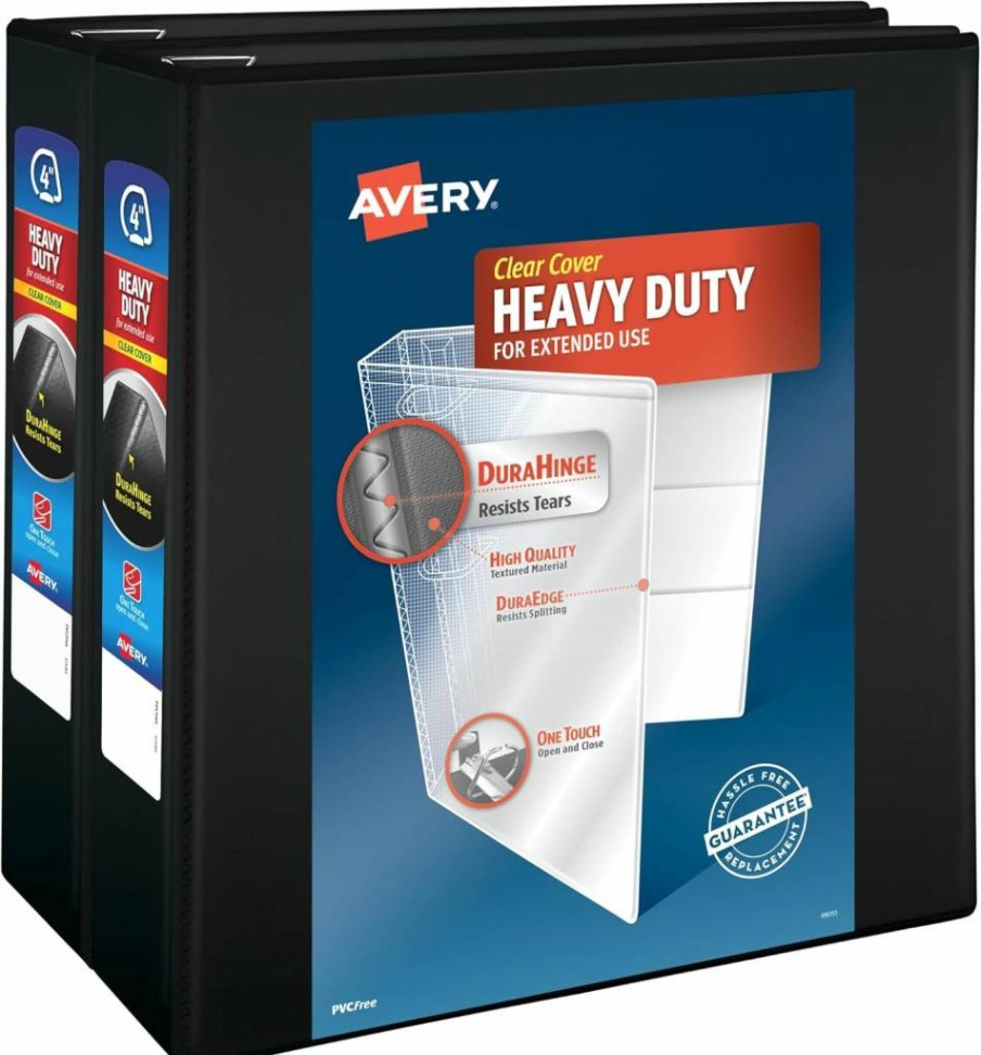 AVERY 6-Pack Heavy-Duty 2" 3-Ring Binders with One-Touch Slant Rings, 530 Sheet Capacity, DuraHinge Technology, Clear Customizable Covers, 2.8" Spine - Black (Model 79692)
