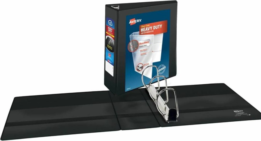AVERY 6-Pack Heavy-Duty 2" 3-Ring Binders with One-Touch Slant Rings, 530 Sheet Capacity, DuraHinge Technology, Clear Customizable Covers, 2.8" Spine - Black (Model 79692)