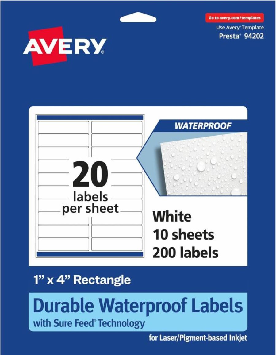 Avery Sure Feed 1" x 4" Durable Waterproof Labels, 500 Pack, Oil & Tear-Resistant for Laser and Inkjet Printers