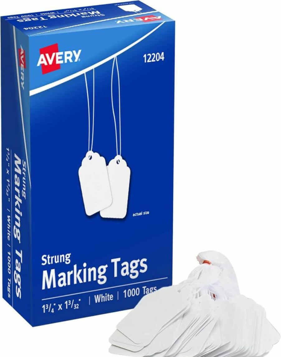 AVERY 12204 White Marking Tags, 1.75" x 1.09", Medium-Weight Durability, Box of 1000 Labels for Organizing & Identification