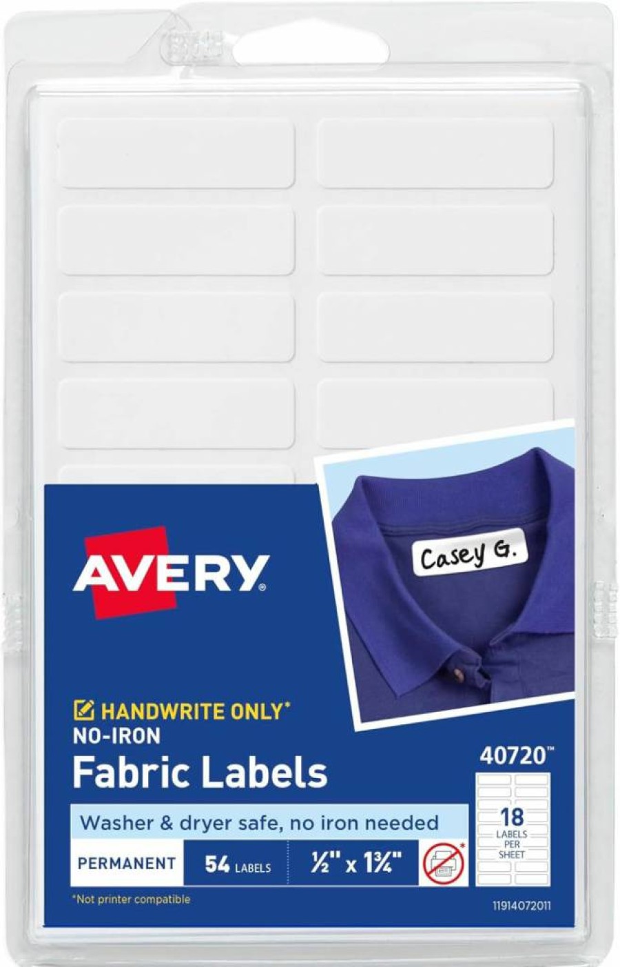 Avery No-Iron Fabric Labels, Rainbow Borders with Preprinted Designs, Handwrite-Only Name Tags, 24-Pack (40706)