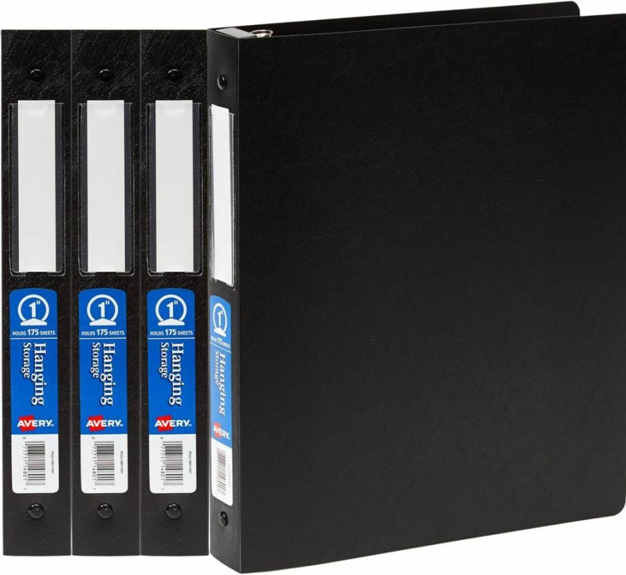 Avery 4-Pack Black 3-Ring Binders with 1" Round Rings, 175-Sheet Capacity, Hanging & Flexible Storage Binders (17708)